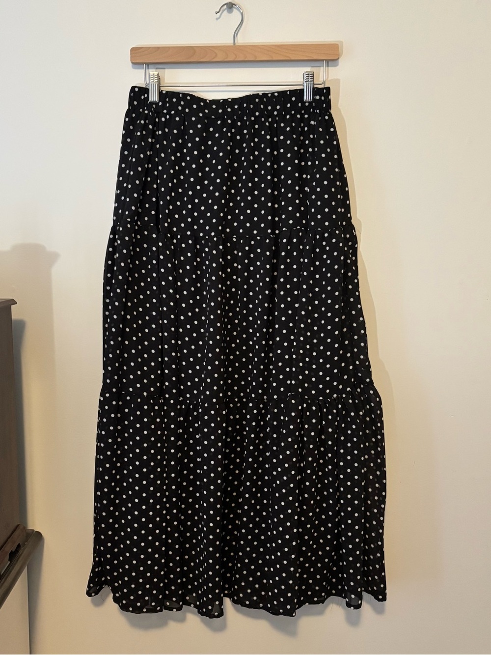 Black Polka Dot Tiered chiffon Maxi Skirt